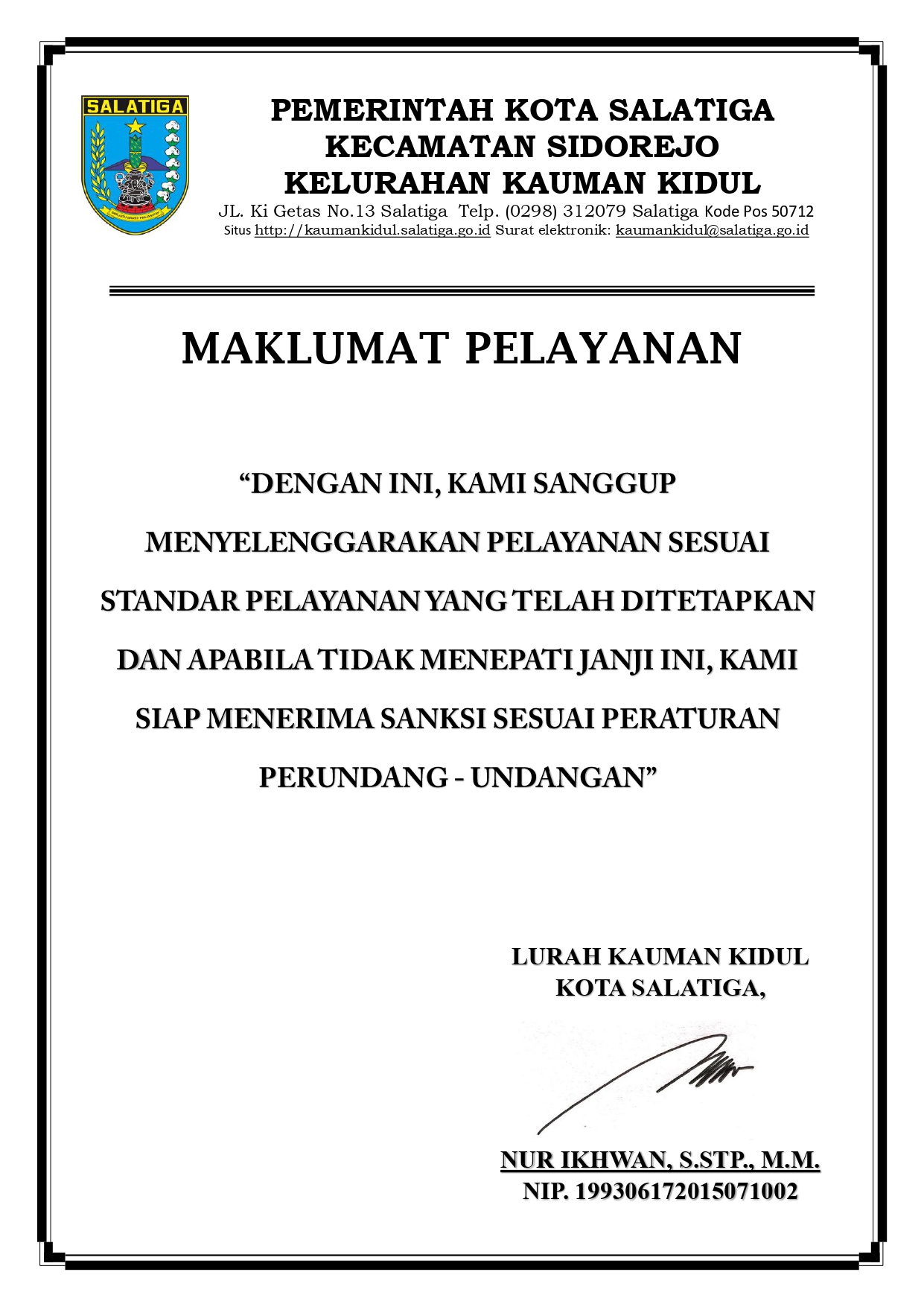 Maklumat Pelayanan Kelurahan Kauman Kidul